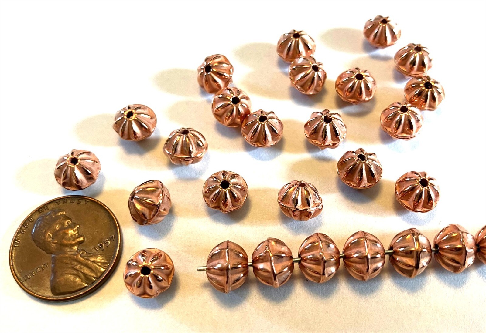 50pcs. Vintage Copper Coated Acrylic Melon Ribbed 8x7mm. Saucer Spacer Beads D9