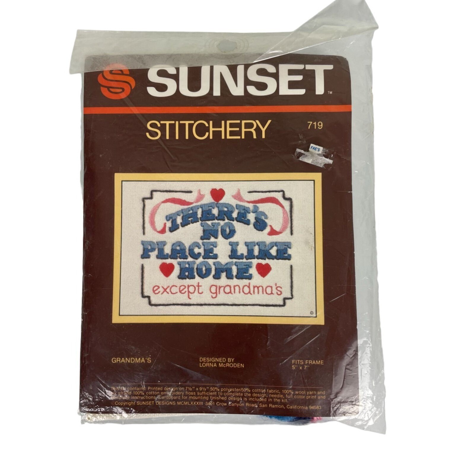 VTG Sunset Stitchery Embroidery Kit There’s No Place Like Home Except Grandma’s