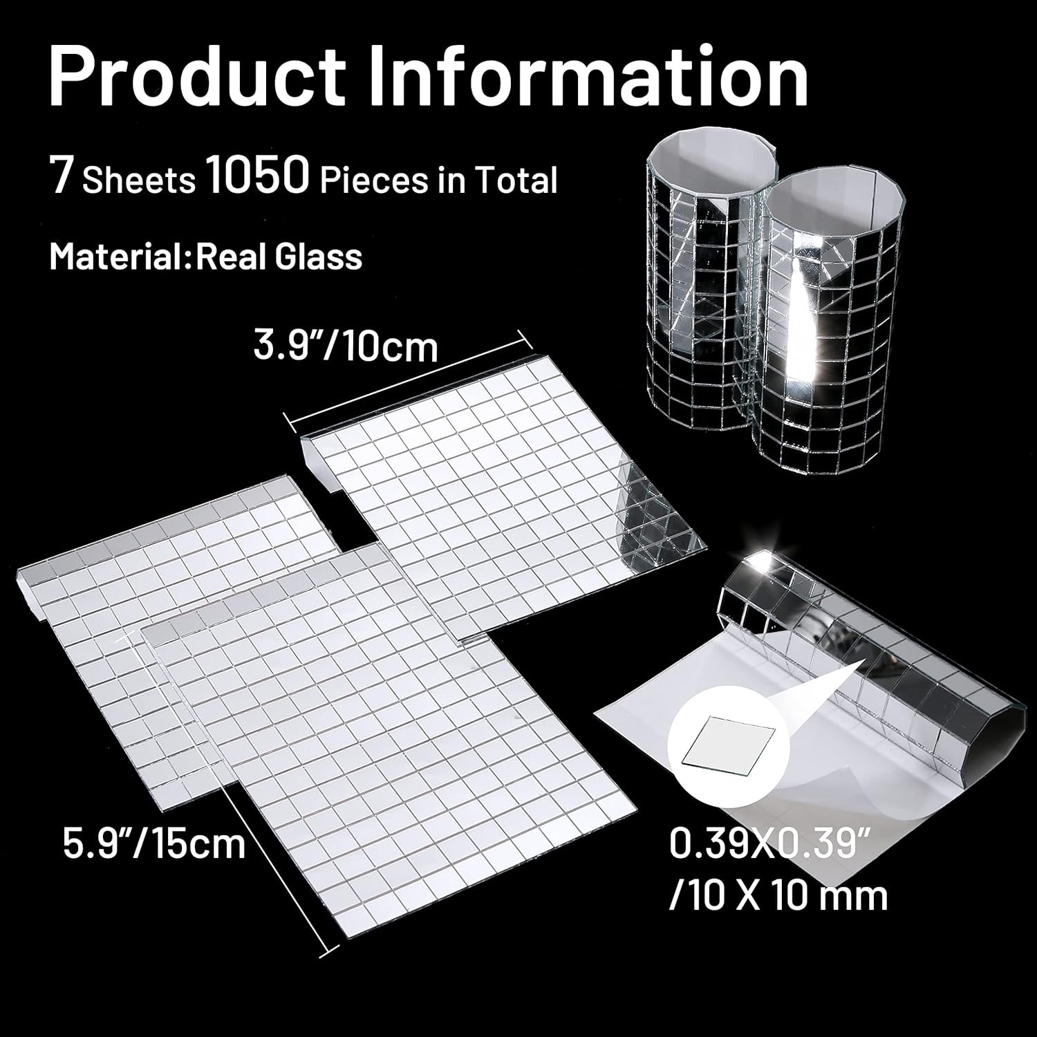 1050 PCS Disco Ball Tiles, 10 X 10 Mm Self-Adhesive Disco Tapes for DIY Craft…