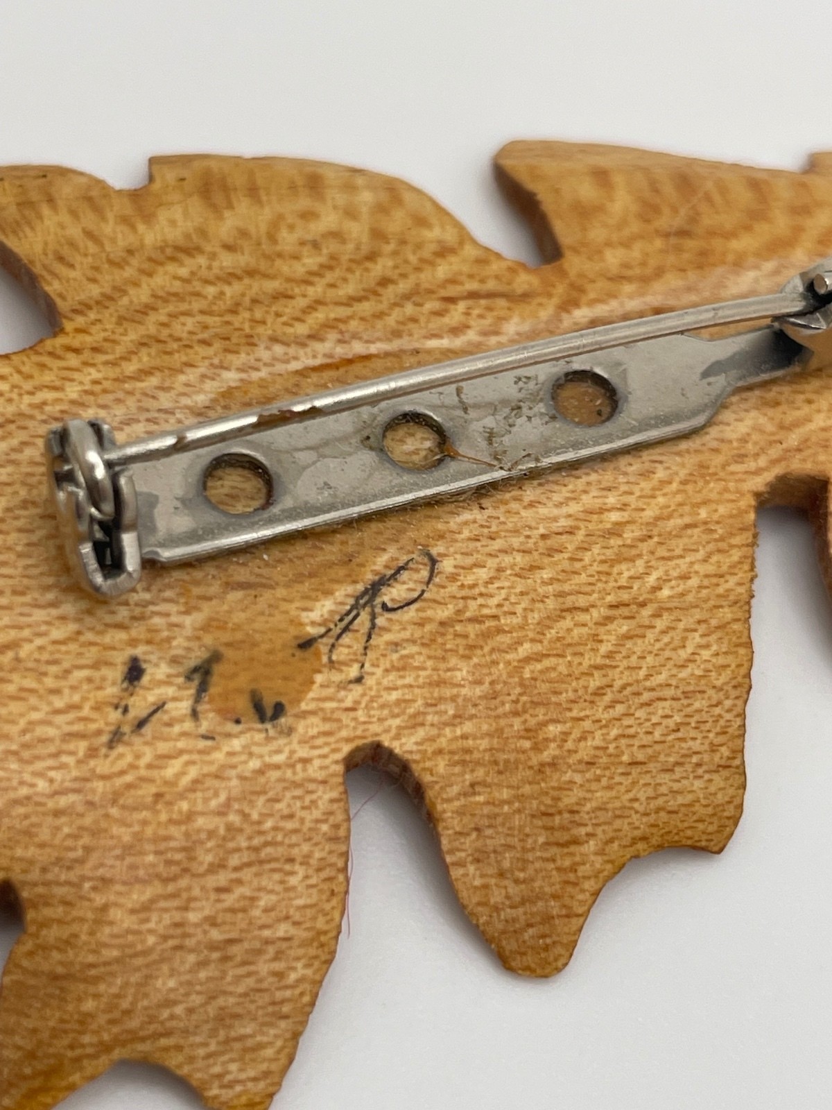 Wooden Hand Carved Oak Leaf Brooch Pin