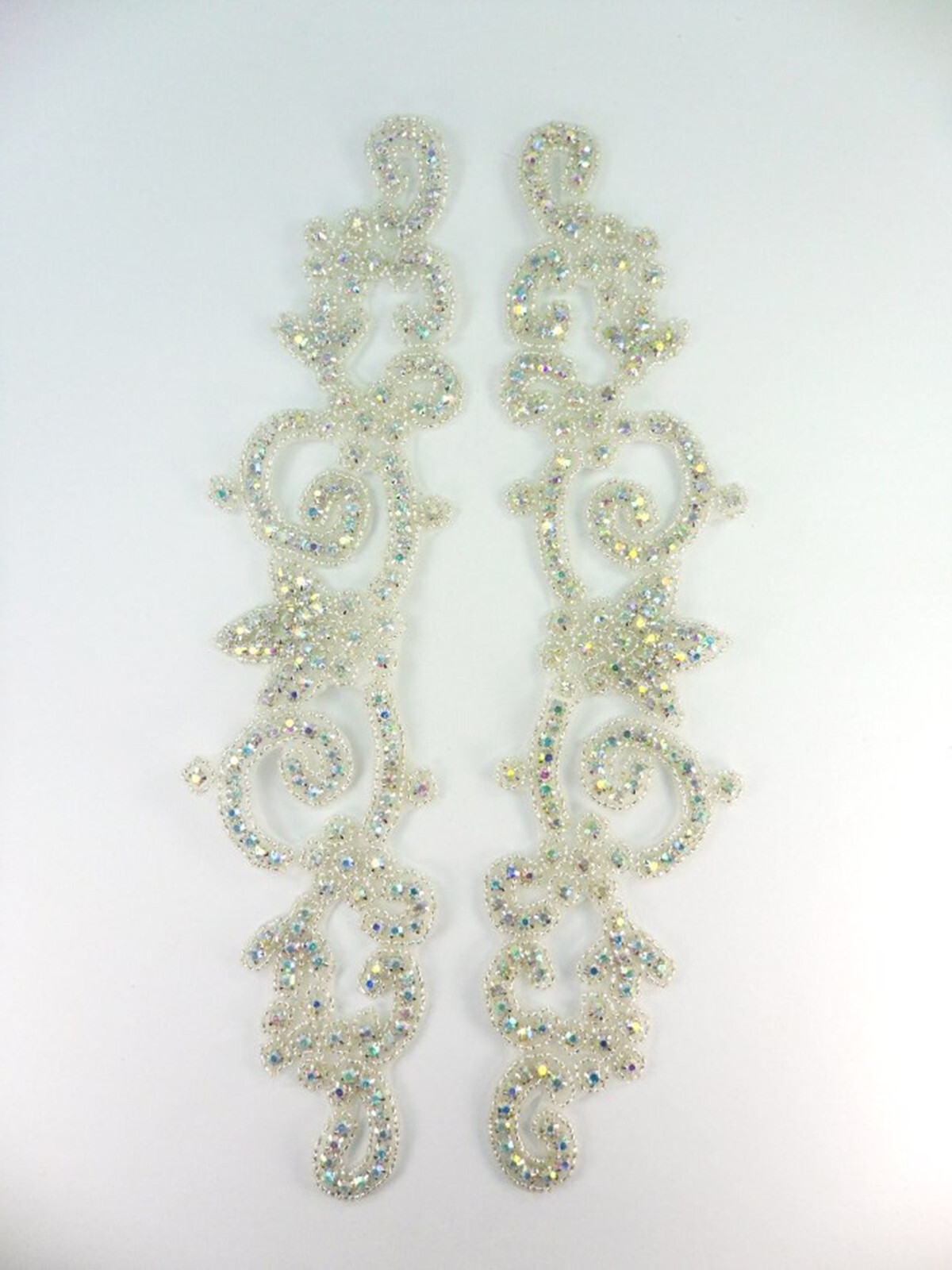 Rhinestone Appliques Mirror Pair Crystal AB Aurora Borealis Silver Beaded XR50