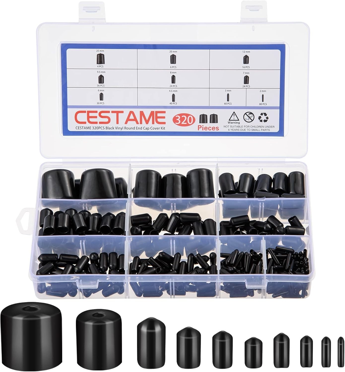 Quality Rubber End Caps – 320 Pieces in 10 Sizes, Perfect for Home Projects
