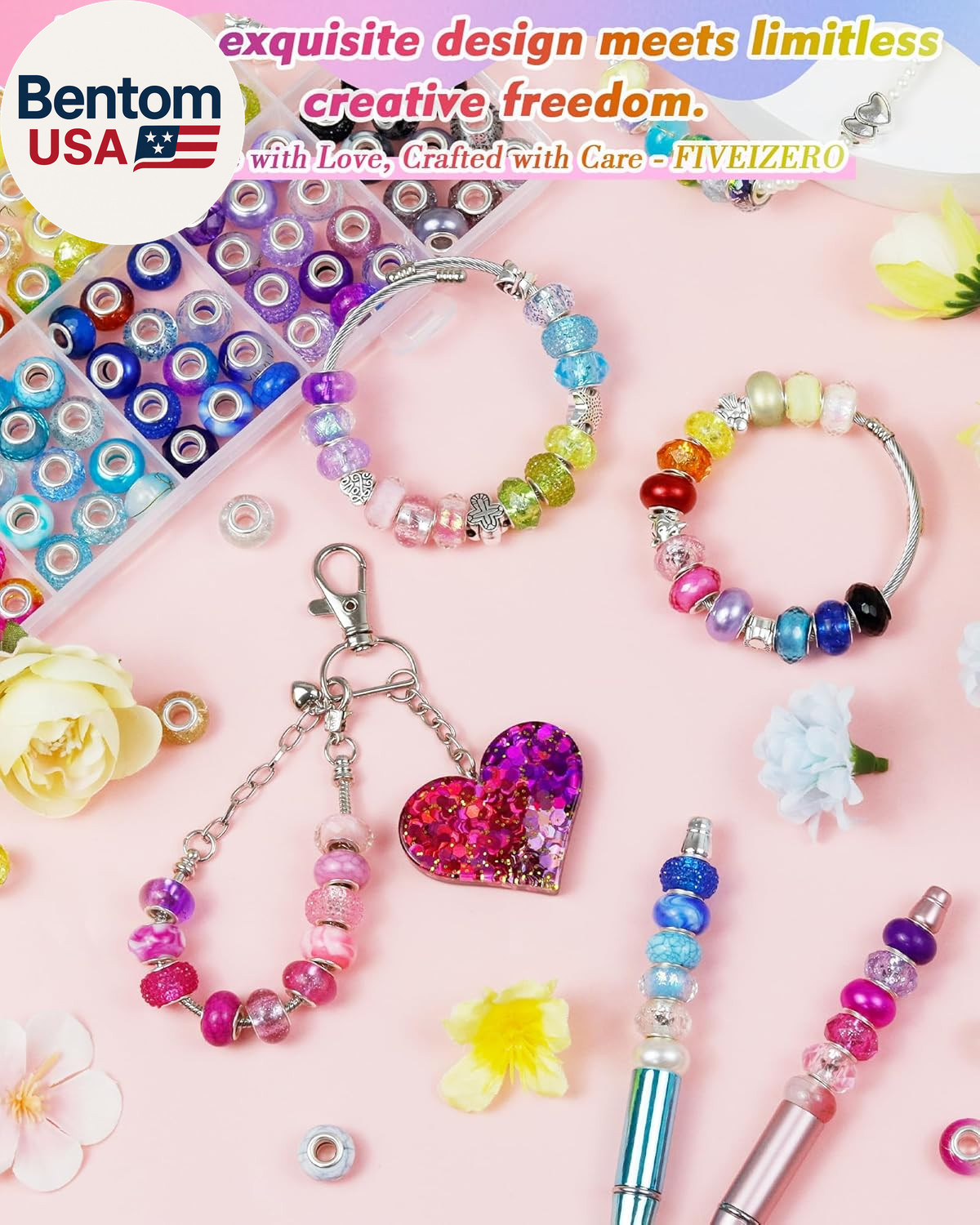 143PCS European Large Hole Beads for Jewelry Making – 12 Colors Glass Big Hole