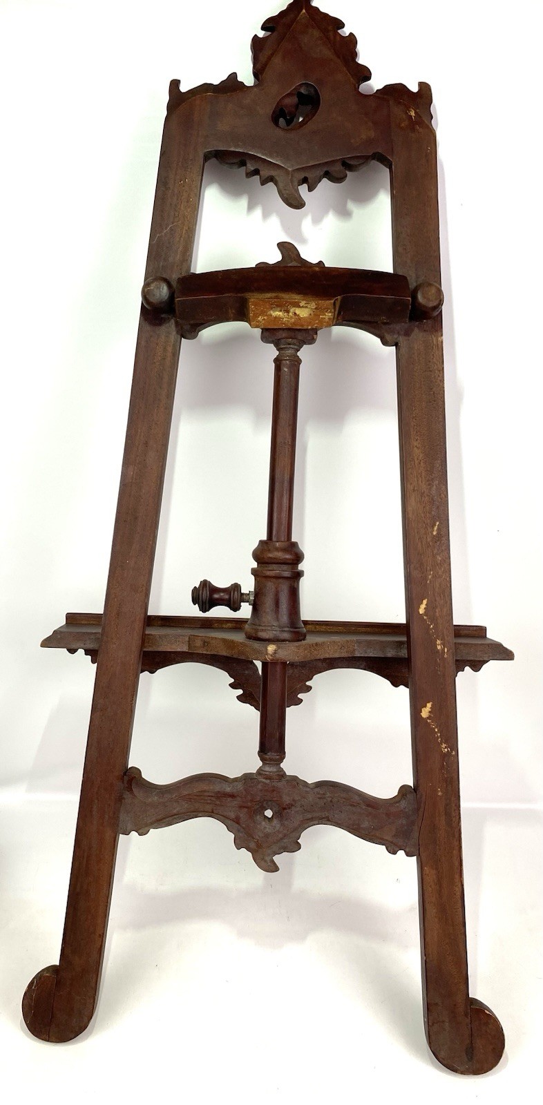Vintage Hand-Carved 39″ Mahogany Baroque Revival Display Floor Easel Stand