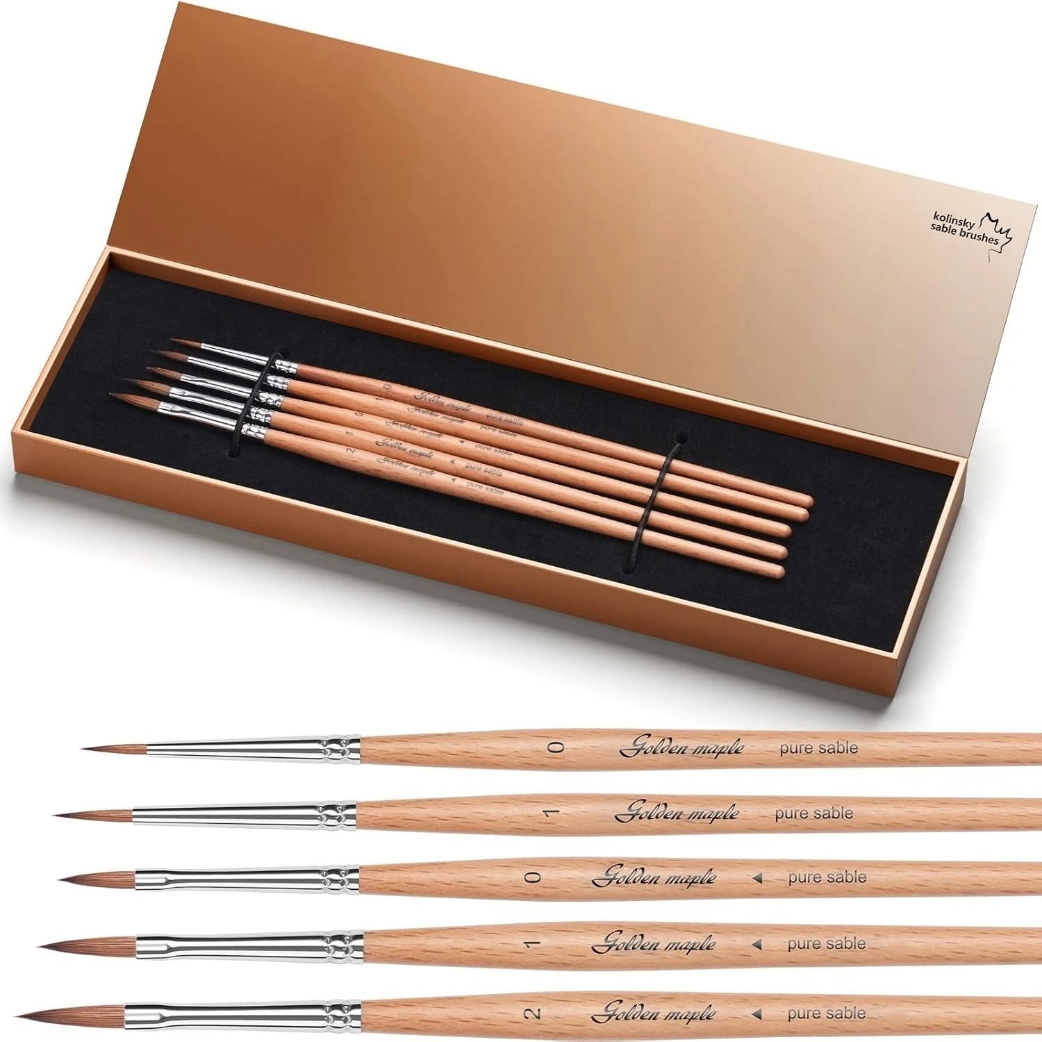 Professional Kolinsky Sable Miniature Brushes 5PC Arrow Point Detail