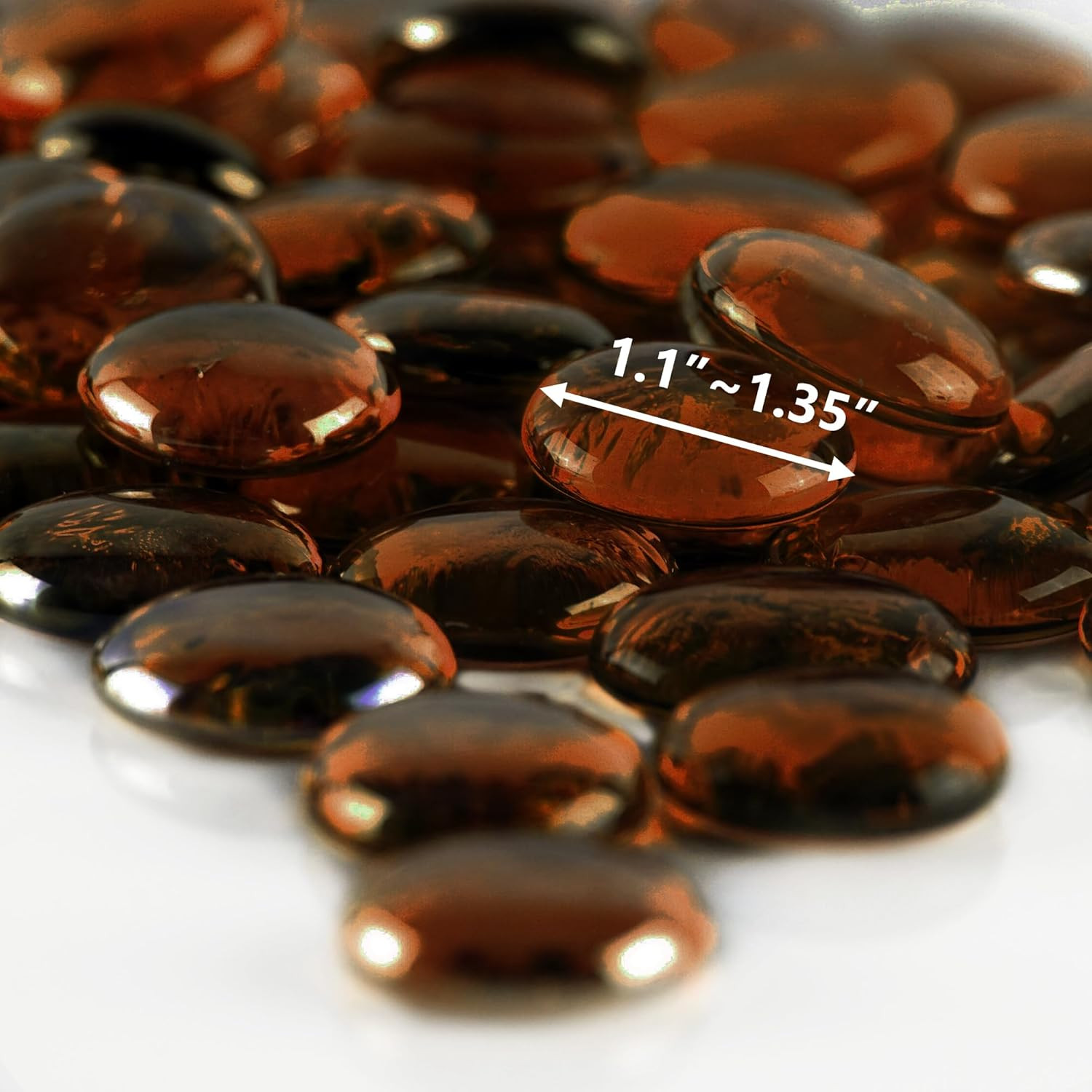 X-Large 1.1″-1.35″ Dark Amber Glass Flat Gemstone Vase Fillers (1 LB) Marble Bea