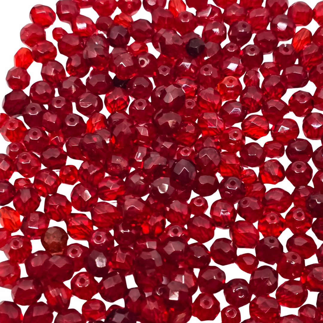 Czech Vintage Red Faceted Glass Beads Shape & Size Varies 188grams