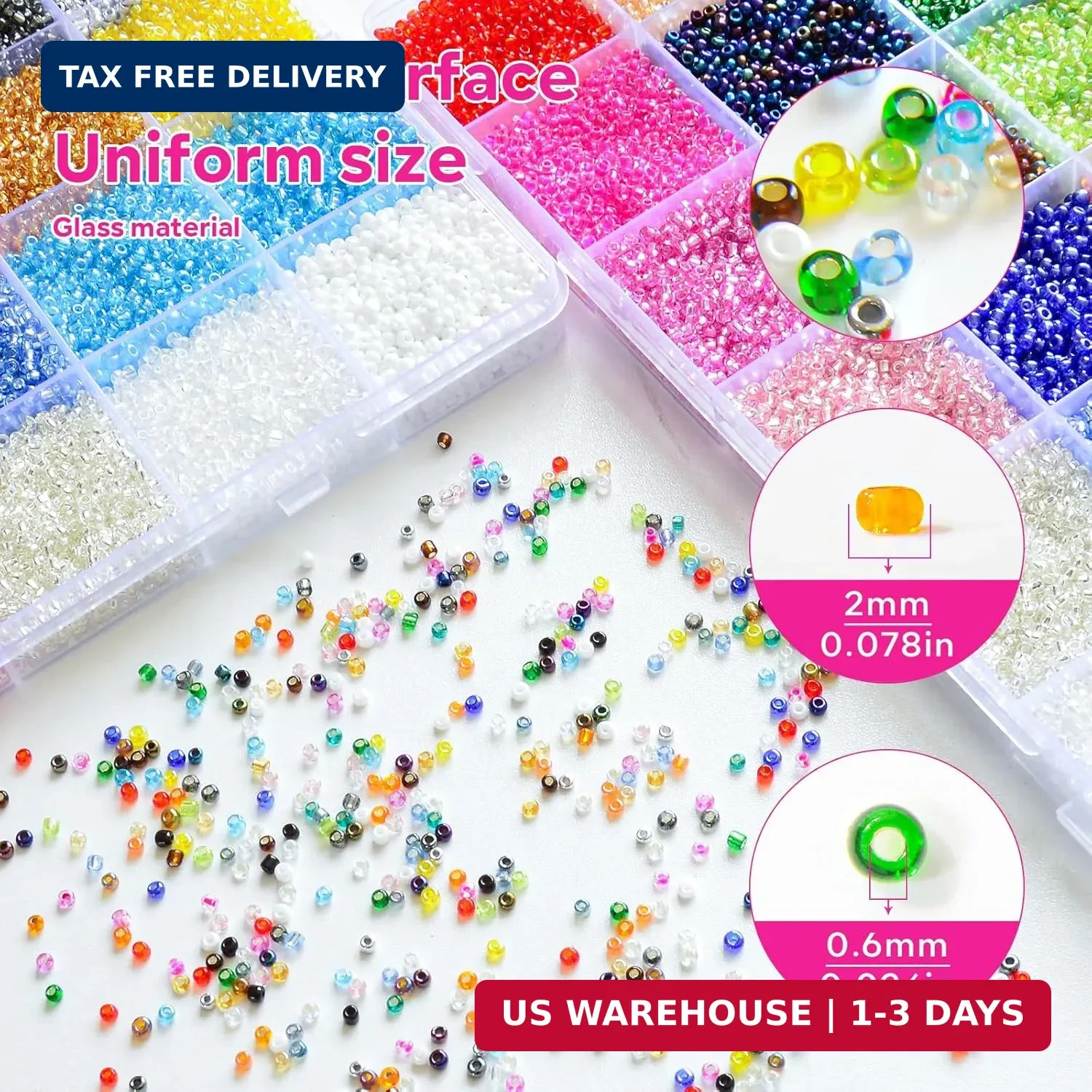 26000PCS 2mm Glass Seed Beads Kit – 28 Assorted Colors Small Beads Set for Jewel