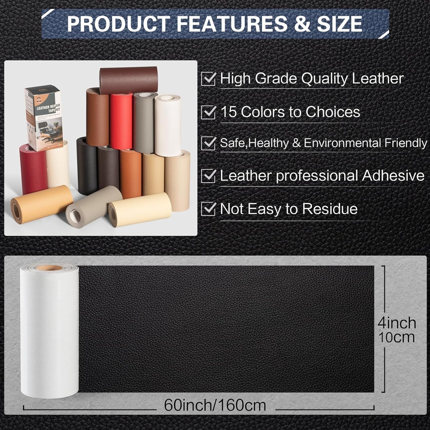 Leather Repair Kit for Furniture 4″x 63″, Self Adhesive Patch Kit for Furniture