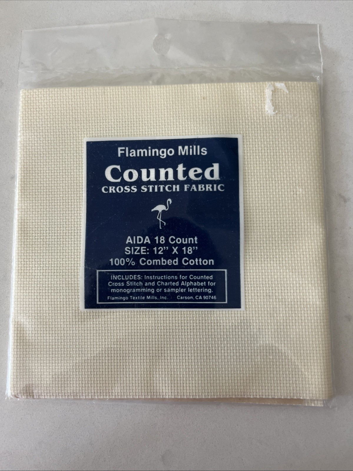 New Flamingo Mills – Cross Stitch Fabric – 18 Count AIDA – 12” x 18” Beige. I-1