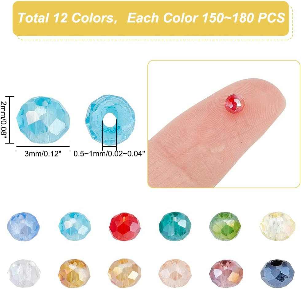 Briolette Glass Beads Faceted 3Mm, 1200Pcs 12 Colors Crystal Czech Glass Seed Be