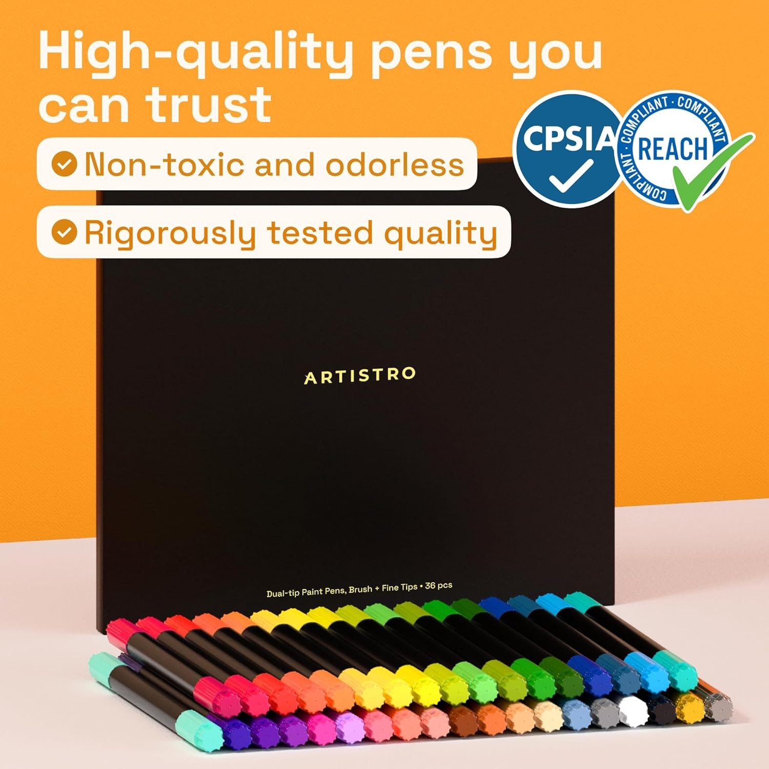 36 Acrylic Paint Markers – Paint Pens for Drawing, Brush + Fine Tips – For Fabri