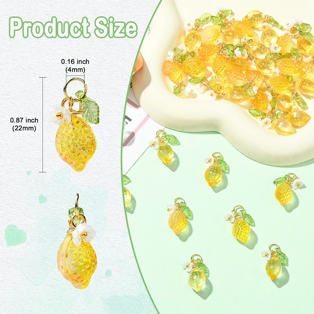 40pcs Glass Lemon Pendants 3D Imitation Fruit Dangle Charms for Jewelry DIY