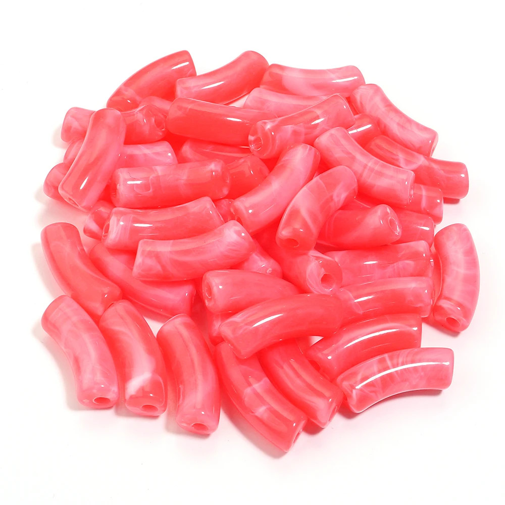20Pcs/Lot Acrylic 11MM Bamboo Tube Beads Solid Color Chunky Bent Pipe Loose Bead
