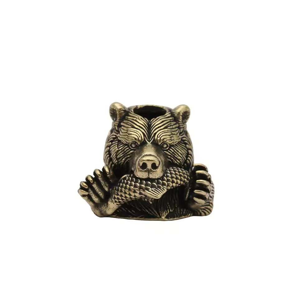 Bear With Salmon Brass Knife Bead EDC Paracord Lanyard DIY Outdoor Charm Pendant