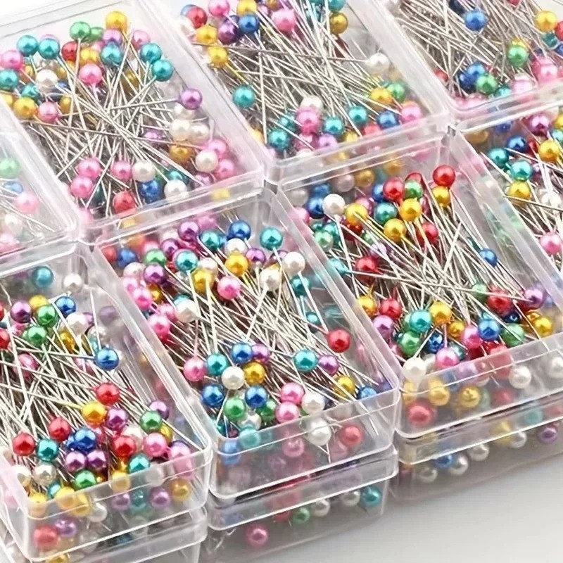 100PCS Sewing Pins for Fabric, Straight Pins with Colored Ball Glass Heads Long