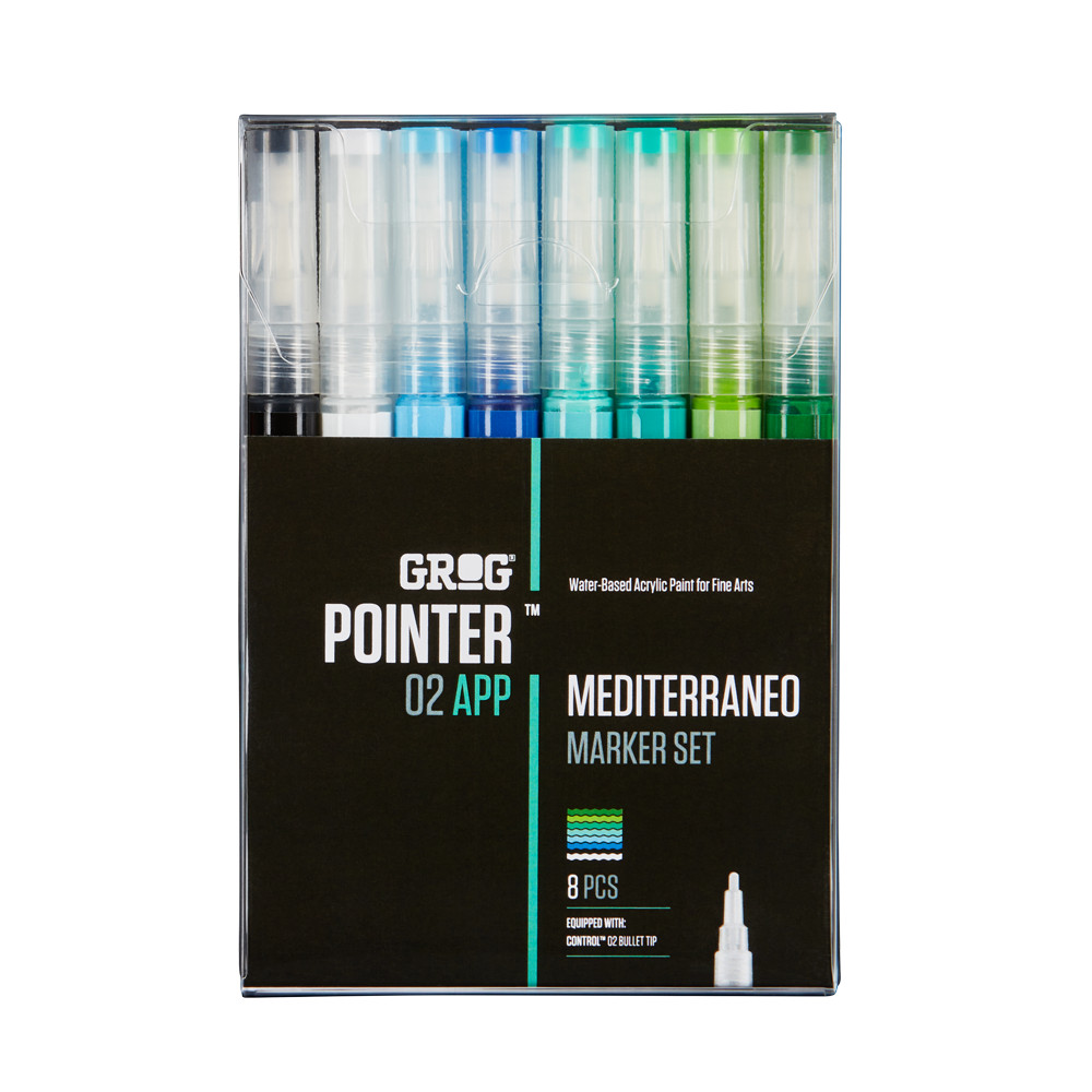 Grog Aqua Paint Marker Blue Green 8 Pack – Mixed Colour/Size Pointer Set Bundle