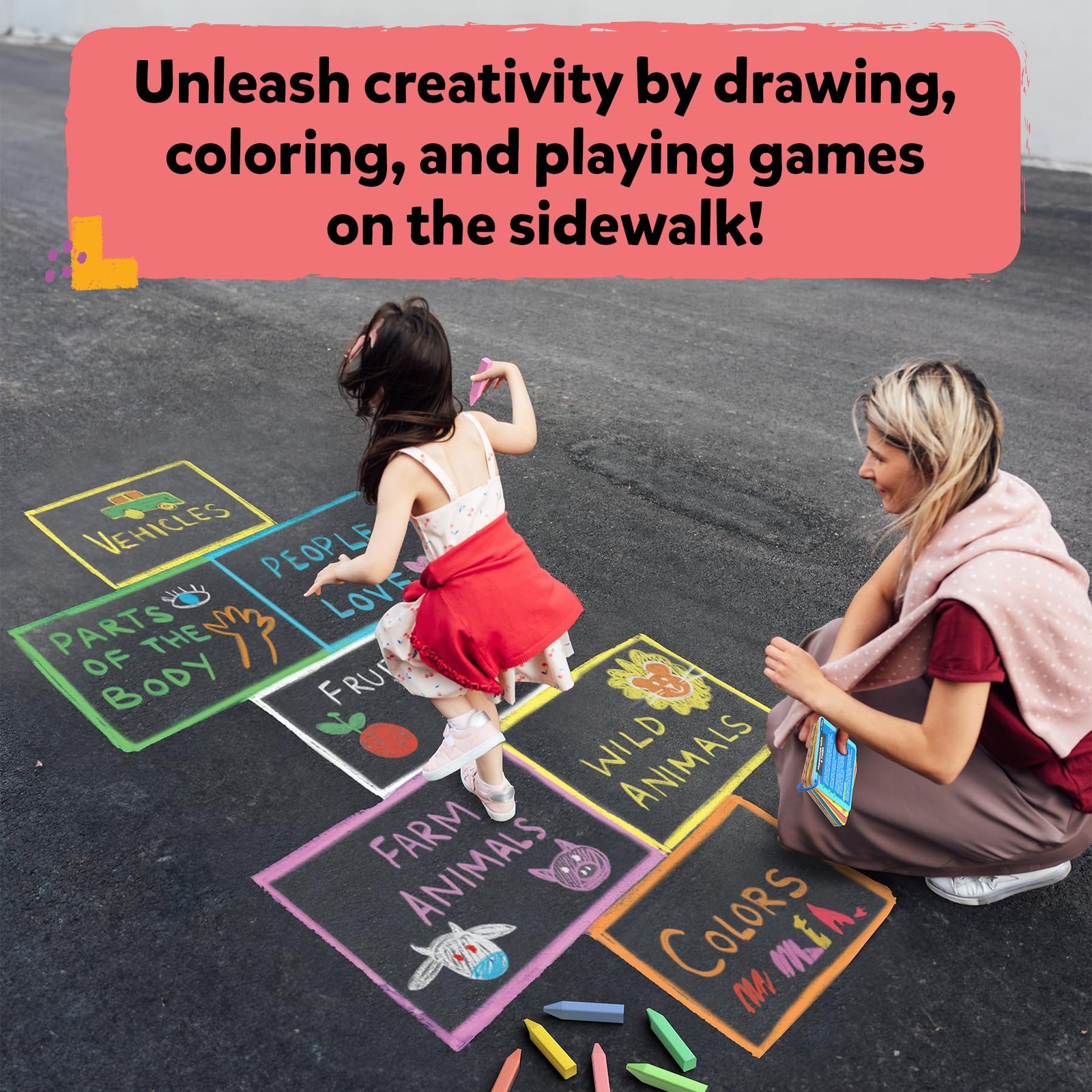 Sidewalk Chalk Activity Kit – Creative Outdoor Fun with 18 Washable Chalk Sti…