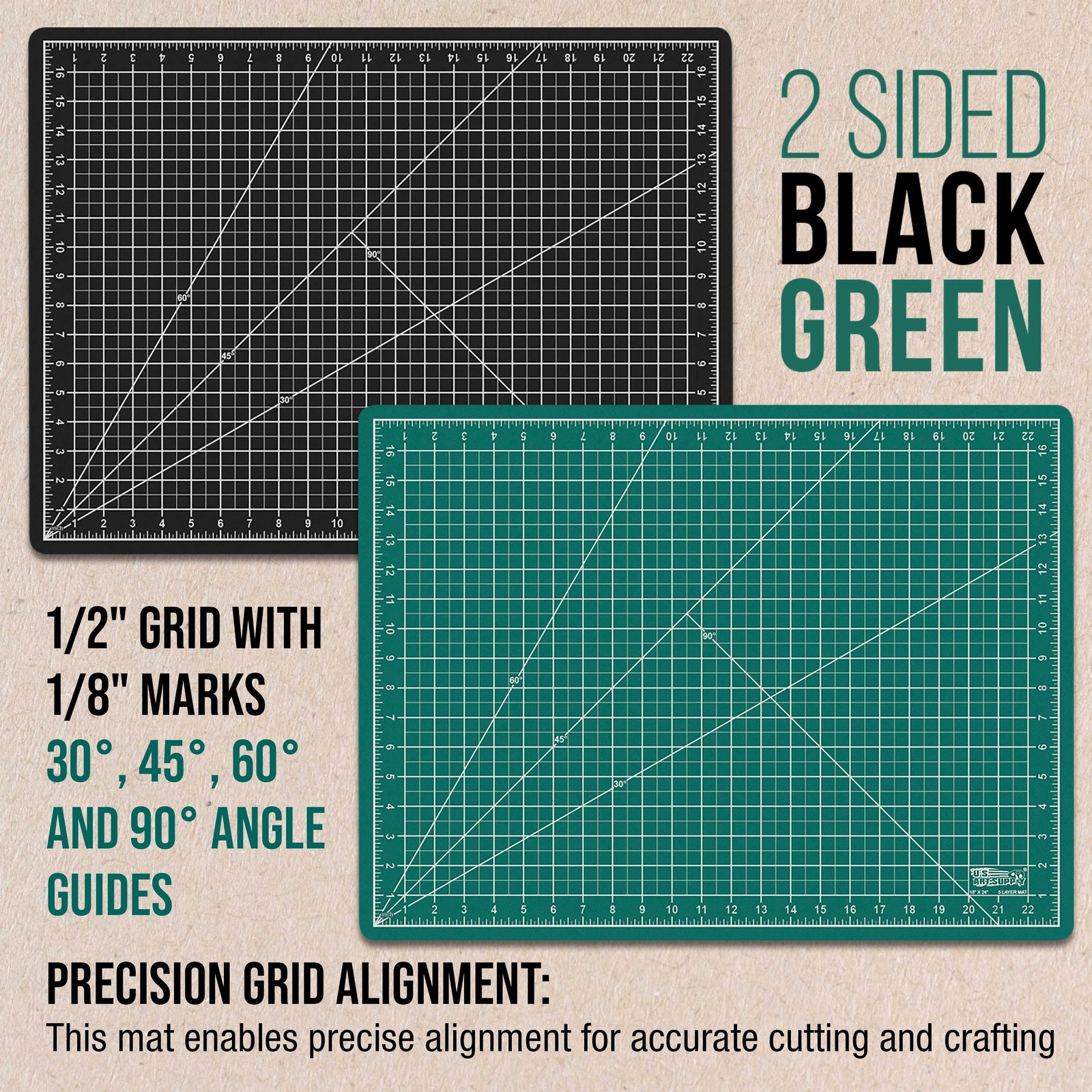 18″ x 24″ GREEN/BLACK Self Healing 5-Ply Double Sided Durable Cutting Mat