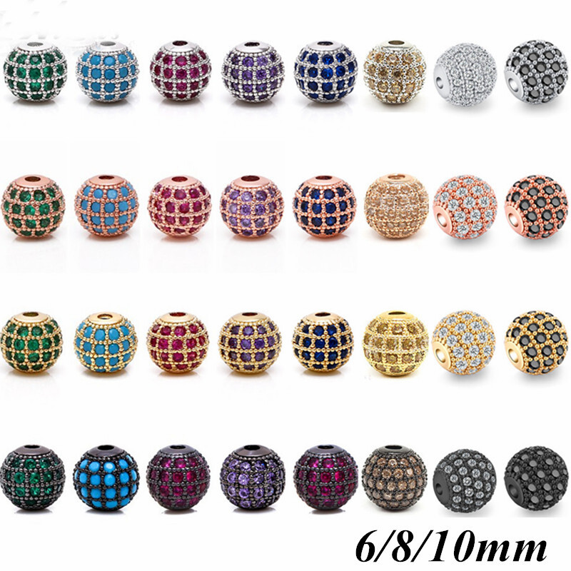 Colorful Ball Beads Zirconia Loose Spacer Beads For Jewelry Making Accessories