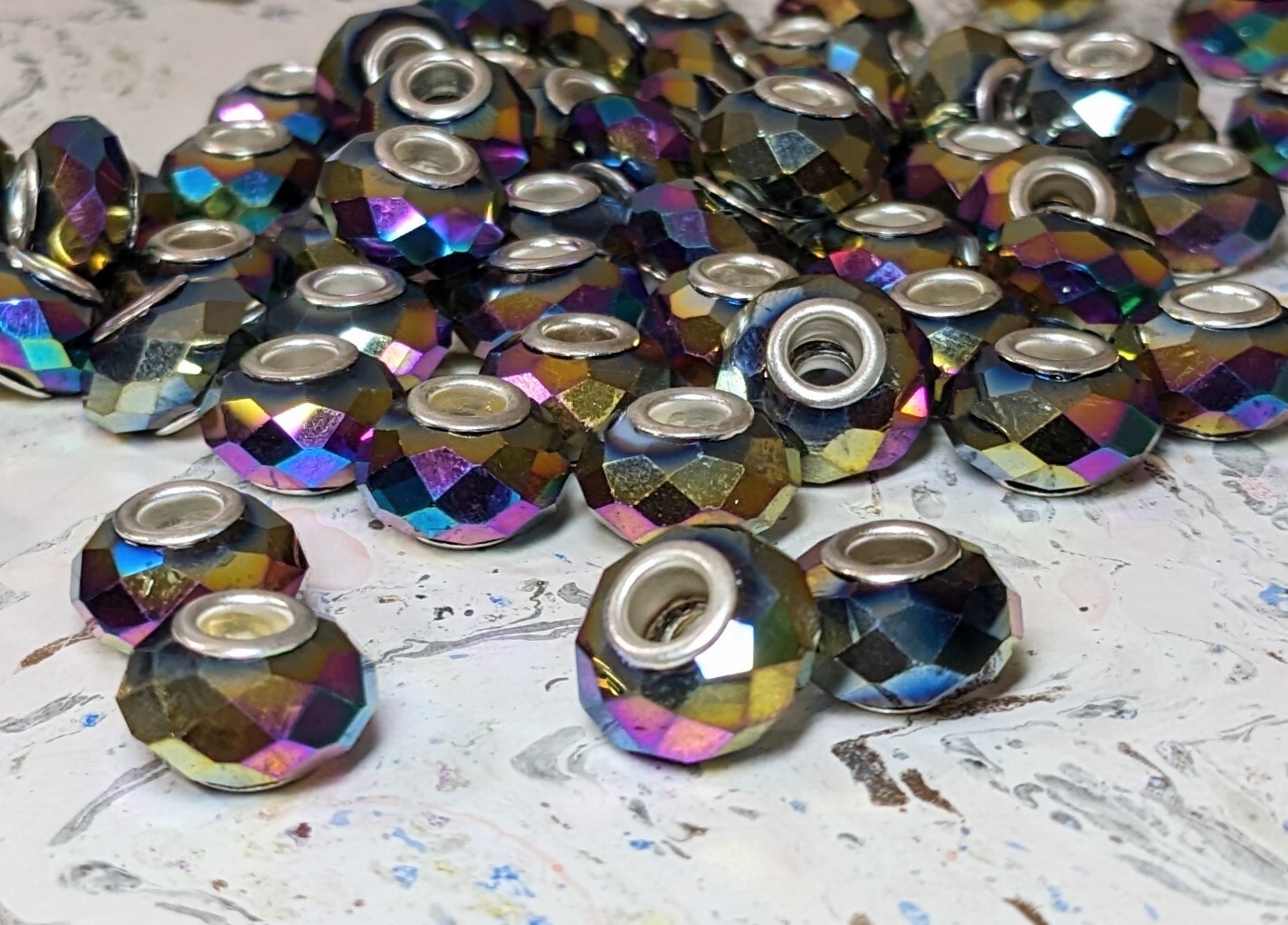European Beads Rainbow Metallic Large Hole Beads DIY Jewelry 15 mm 10 pcs