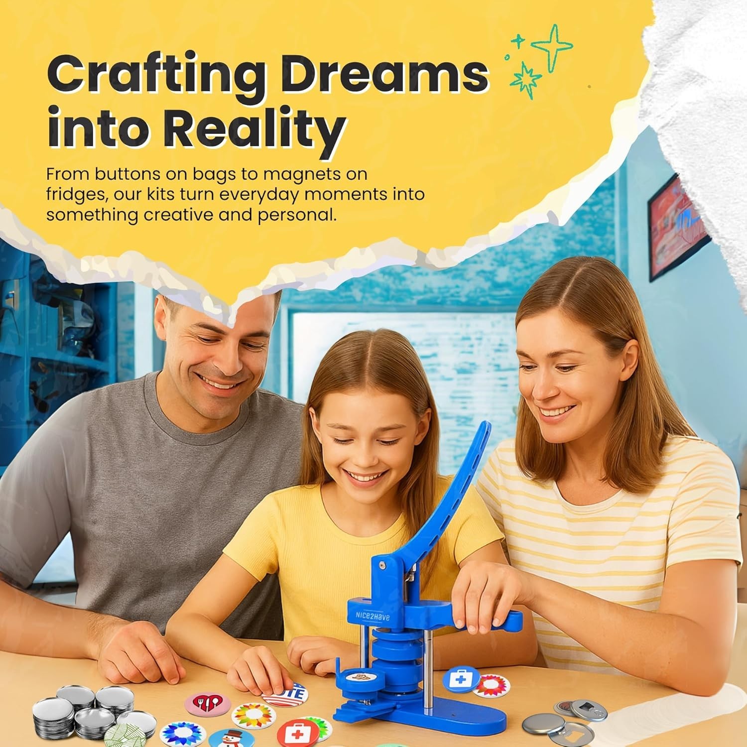 All-in-One Button Maker Machine with Magnets & Custom Designs – Fun for All Ages