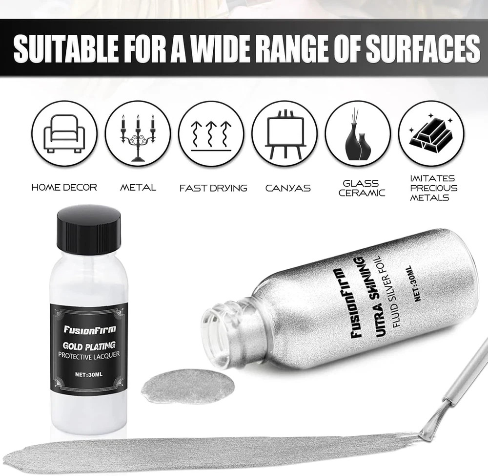 Liquid Silver Leaf Paint Kit – Alcohol-Based Quick Dry Ultra Shiny Metallic