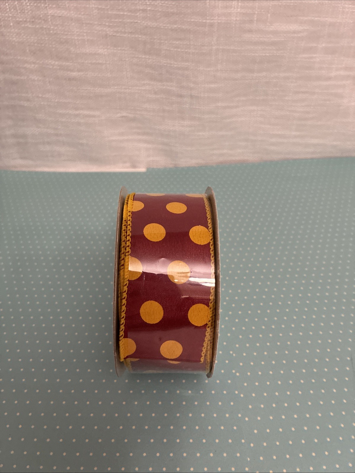 Red And Yellow Polka Dot Ribbon 1.5”x10 Yds Wired Edge