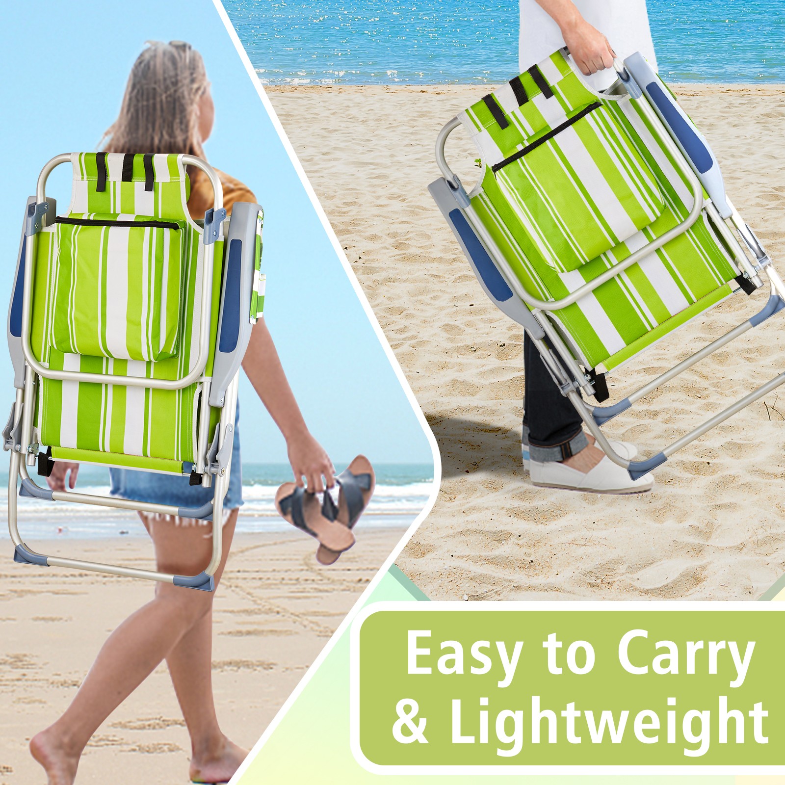 63*70*99cm 100kg Capacity Heightened Oxford Cloth Aluminum Tube Striped Green