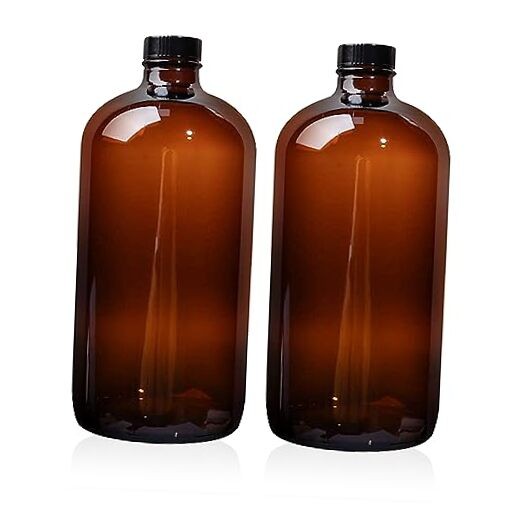 2 Pack 32 oz Amber Glass Boston Bottles with Phenolic Poly Cone Caps. Perfect