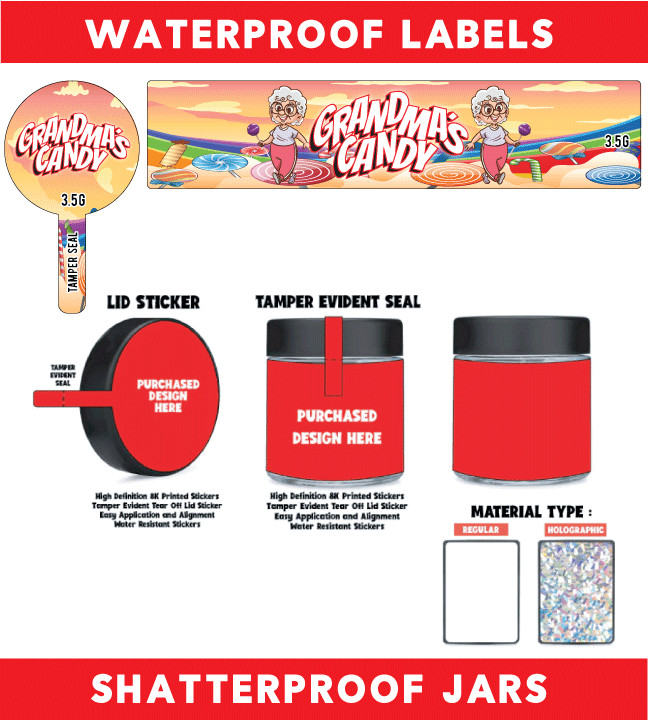 3oz Food Grade Jars & Top – Waterproof Top & Side Label Set – Tamper ( 50pack )