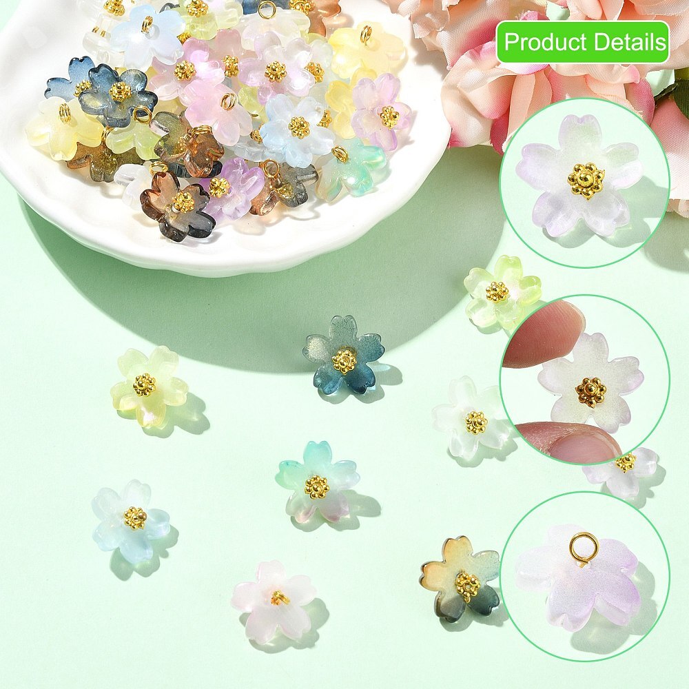 90pcs Gradient Glass Flower Charms Floral Charms for Jewelry Making DIY