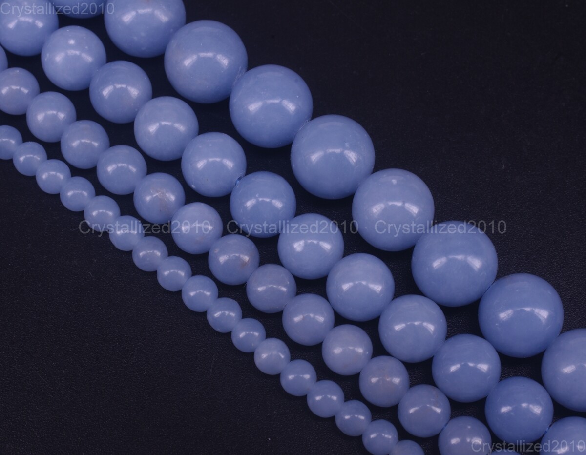 Natural Angelite Blue Gemstone Round Spacer Beads 4mm 6mm 8mm 10mm 12mm 15″