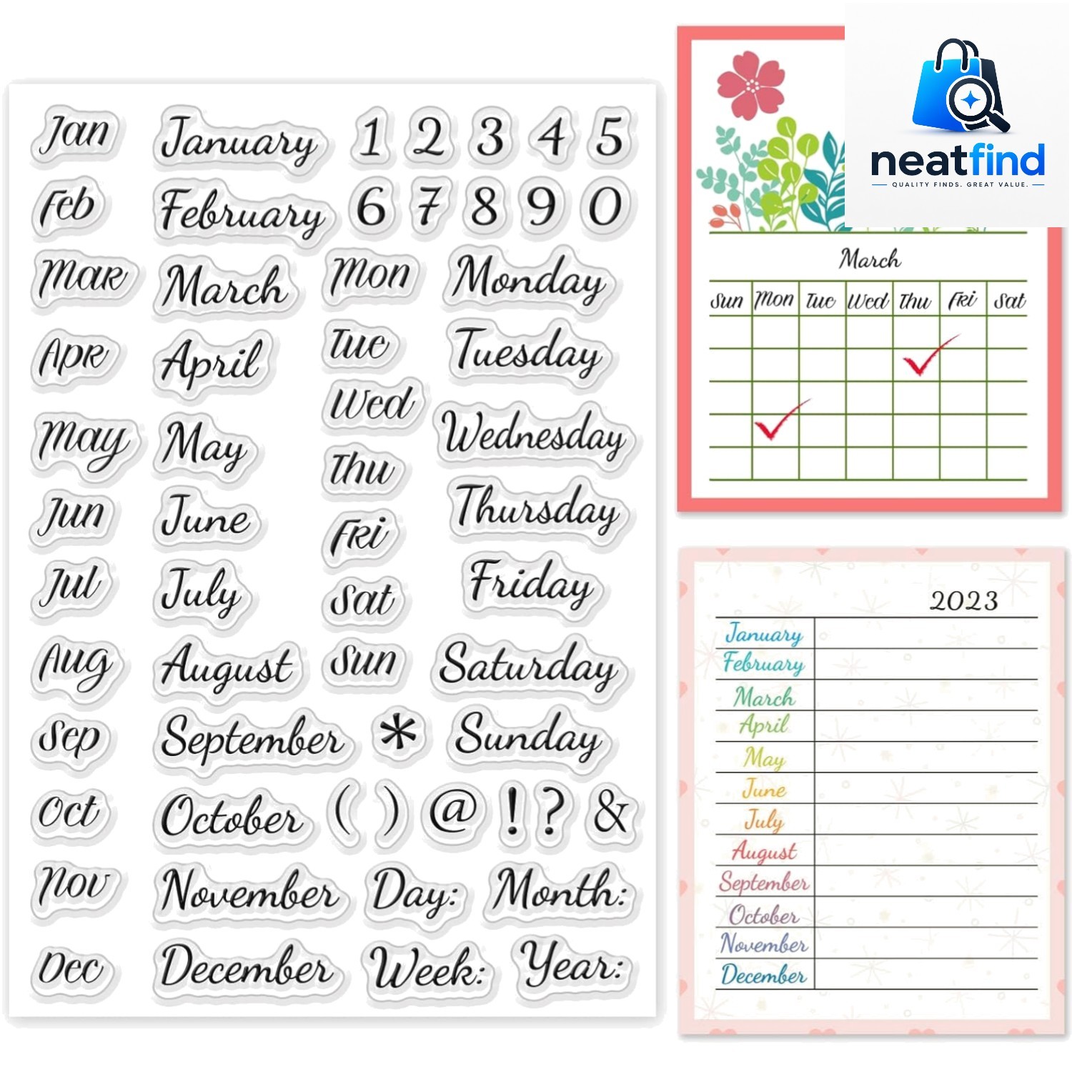 Calendar Clear Stamps for Card Making Date Number Rubber Stamps Week Silico…