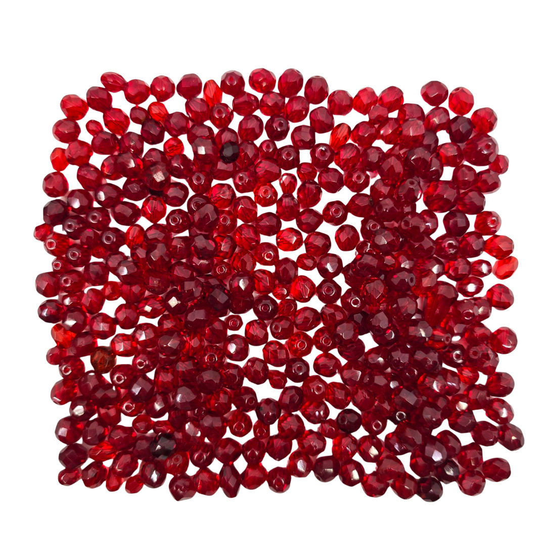 Czech Vintage Red Faceted Glass Beads Shape & Size Varies 188grams
