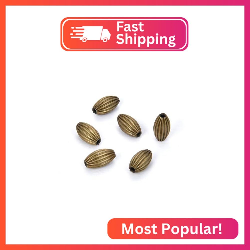 100pcs Corrugated Oval Melon Beads 10x6mm Antique Bronze Plated