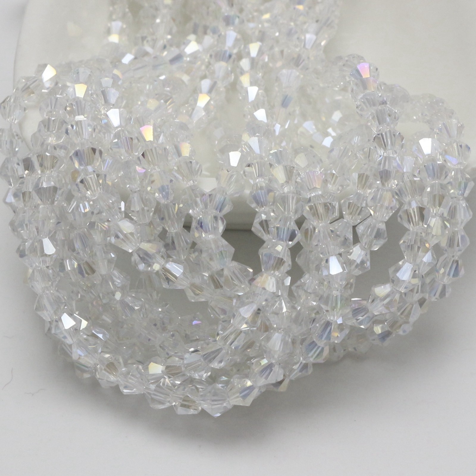 500pcs 4mm Clear AB Coated Bicone Crystal Beads – Sparkling Luster Faceted Glass