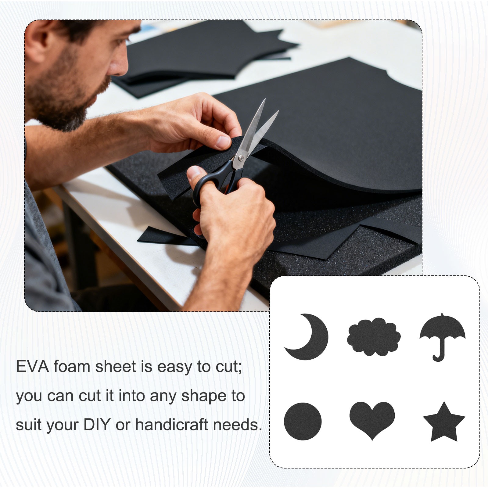 EVA Foam Roll with Adhesive Backing, 3mm 1/8″ Thick 78”x13”, Black