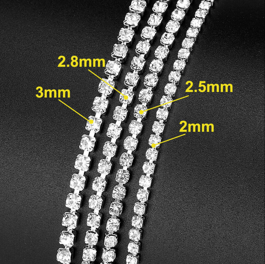 10 Yard Crystal Clear Glass Rhinestone Close Ribbon Chain Trim Sewing Craft DIY