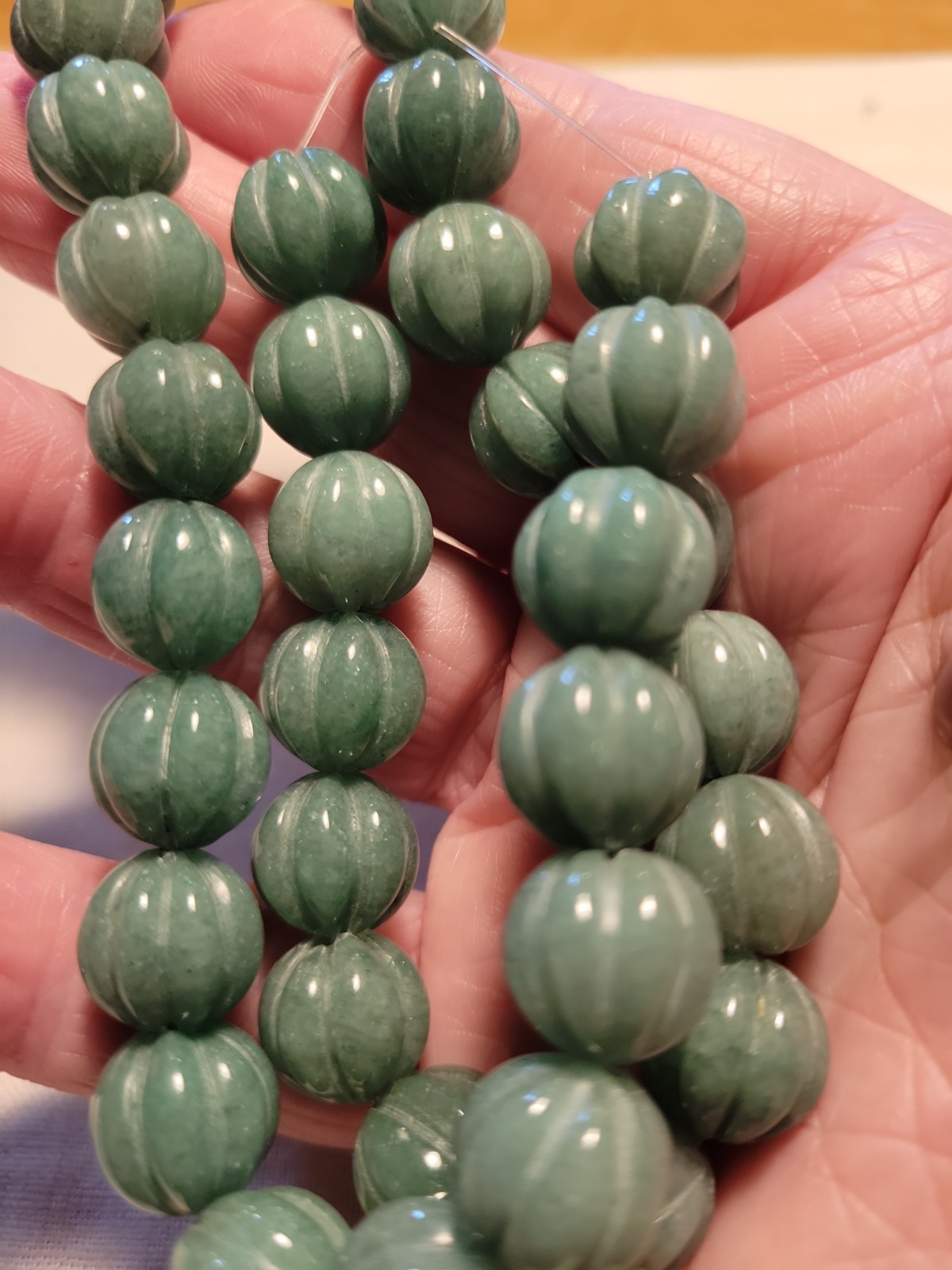 Adventurine Carved 12mm Melon Beads