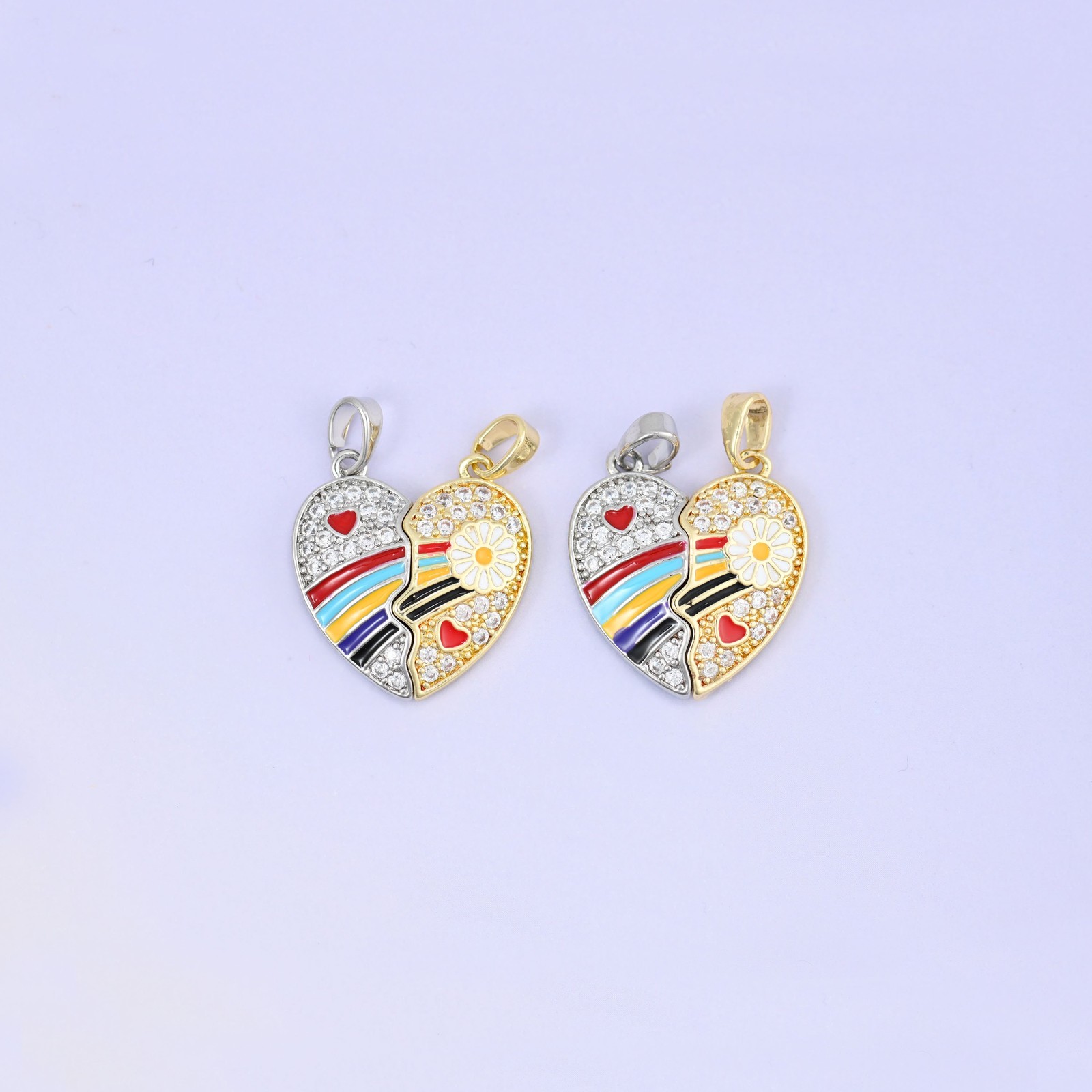 Magnetic Enamel Heart Friendship Zircon Pendants: 18K Gold Plated, Jewelry…