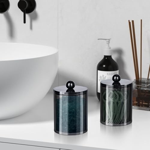2 Pack Qtip Holder,Canister Apothecary Jar Set, Bathroom 2 pack-black-10&12oz