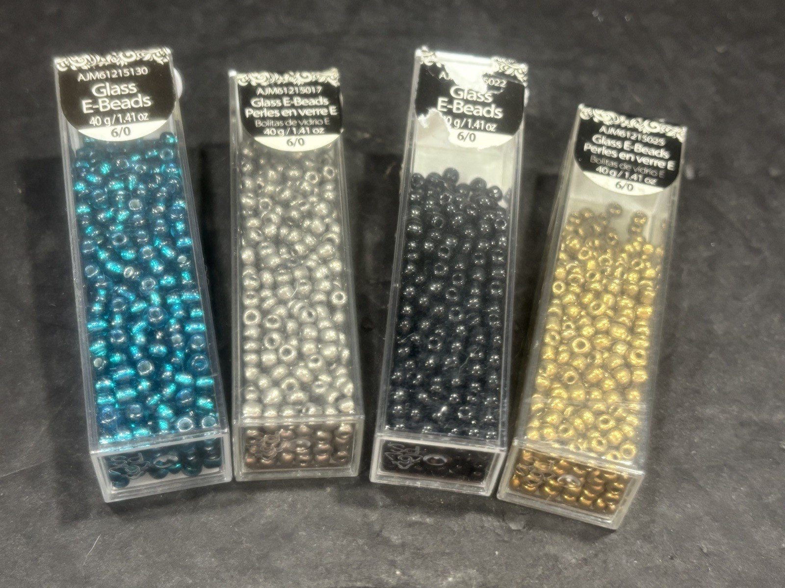 Glass E-Beads 6/0 4 Pack Mini Round Gold Black Gray Teal New Used Jewelry Making
