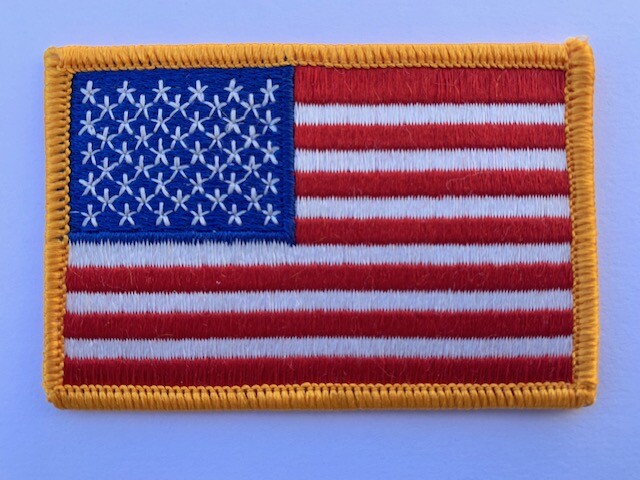 SEW-ON ONLY – USA AMERICAN FLAG EMBROIDERED PATCH GOLD BORDER (3 x 2”) – HI QLTY