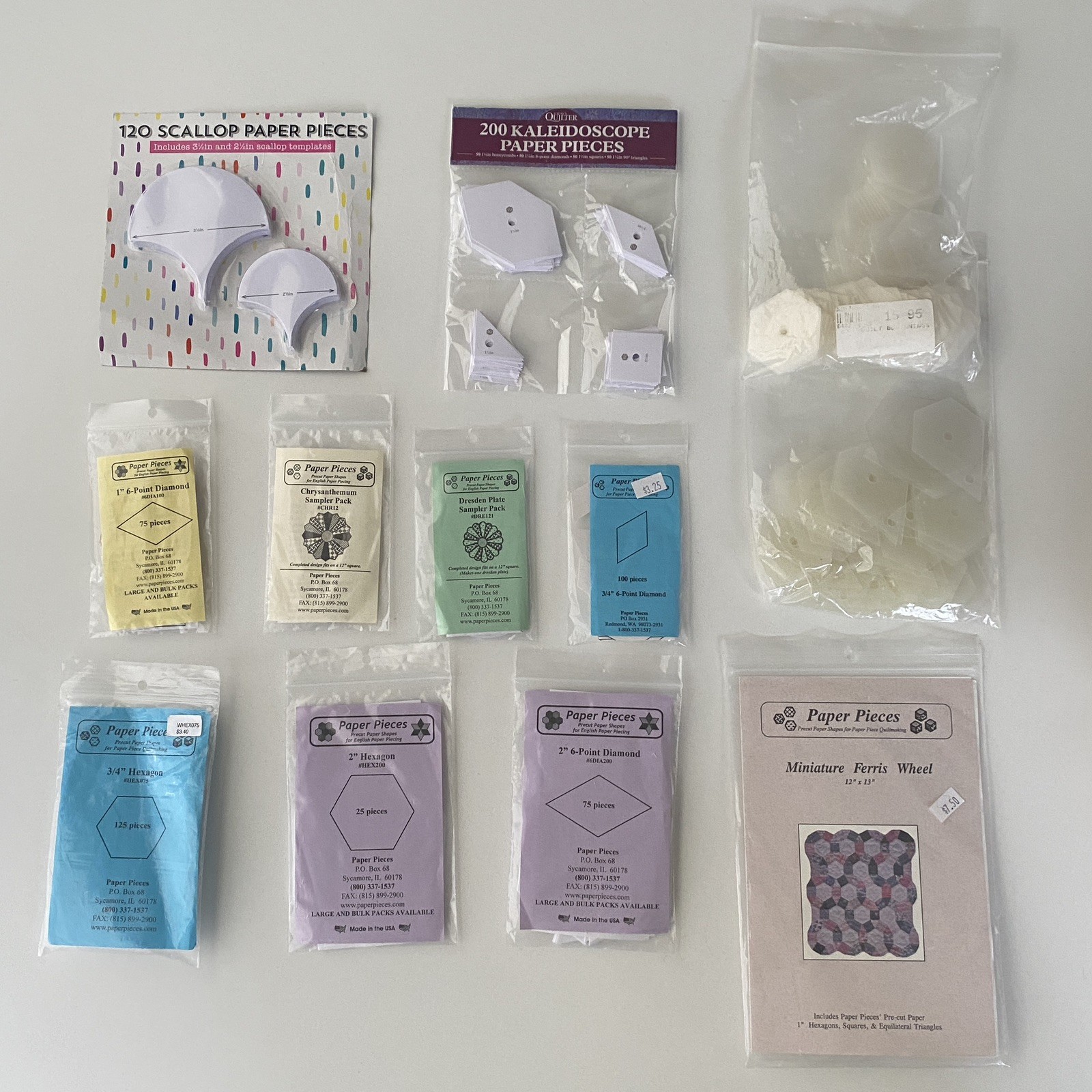 Precut Paper Pieces and Various Shapes for Paper Pieced Quilting