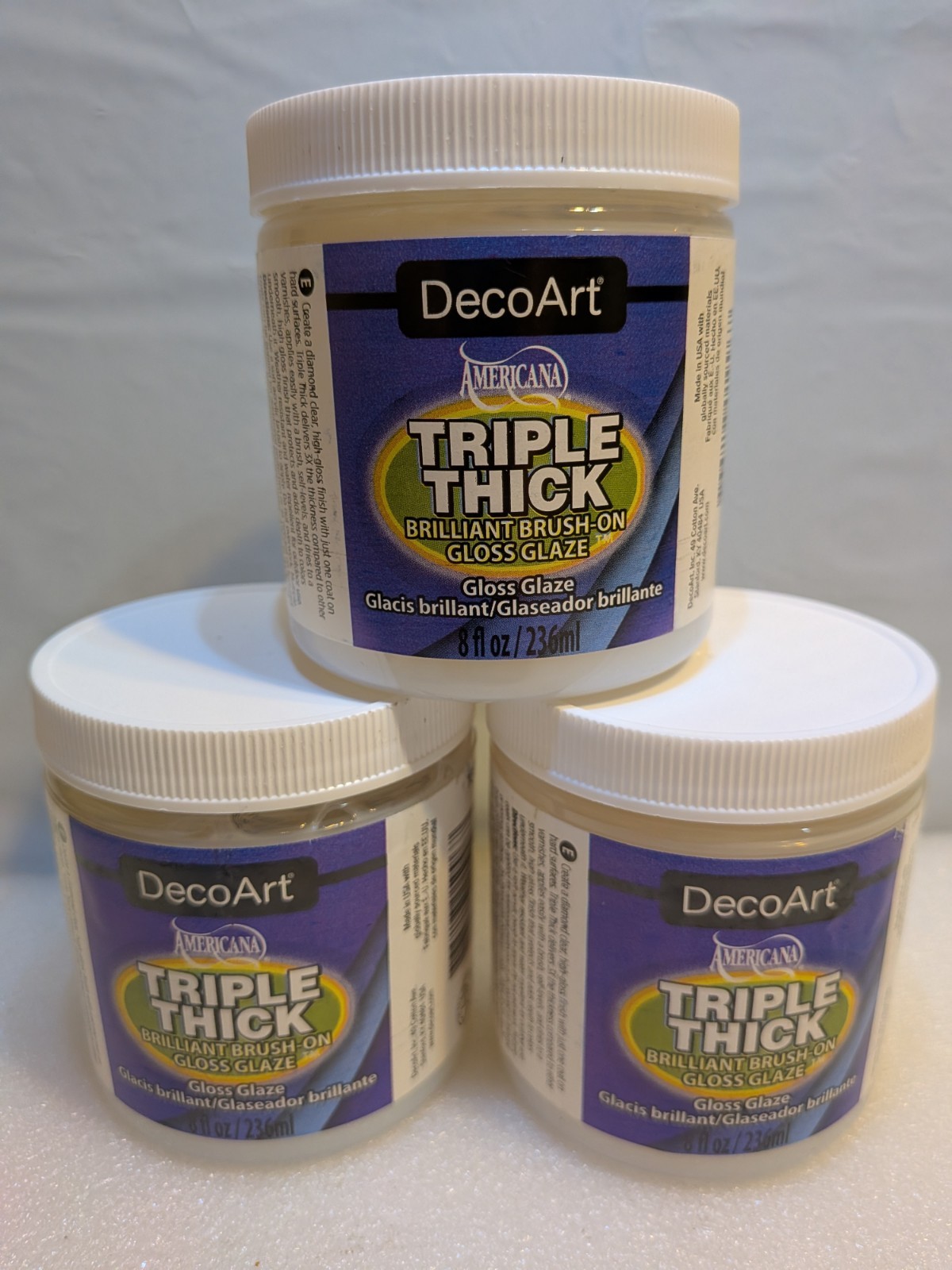 DecoArt Triple Thick Brilliant Brush-On Gloss Glaze-8oz Tub – Lot of 3