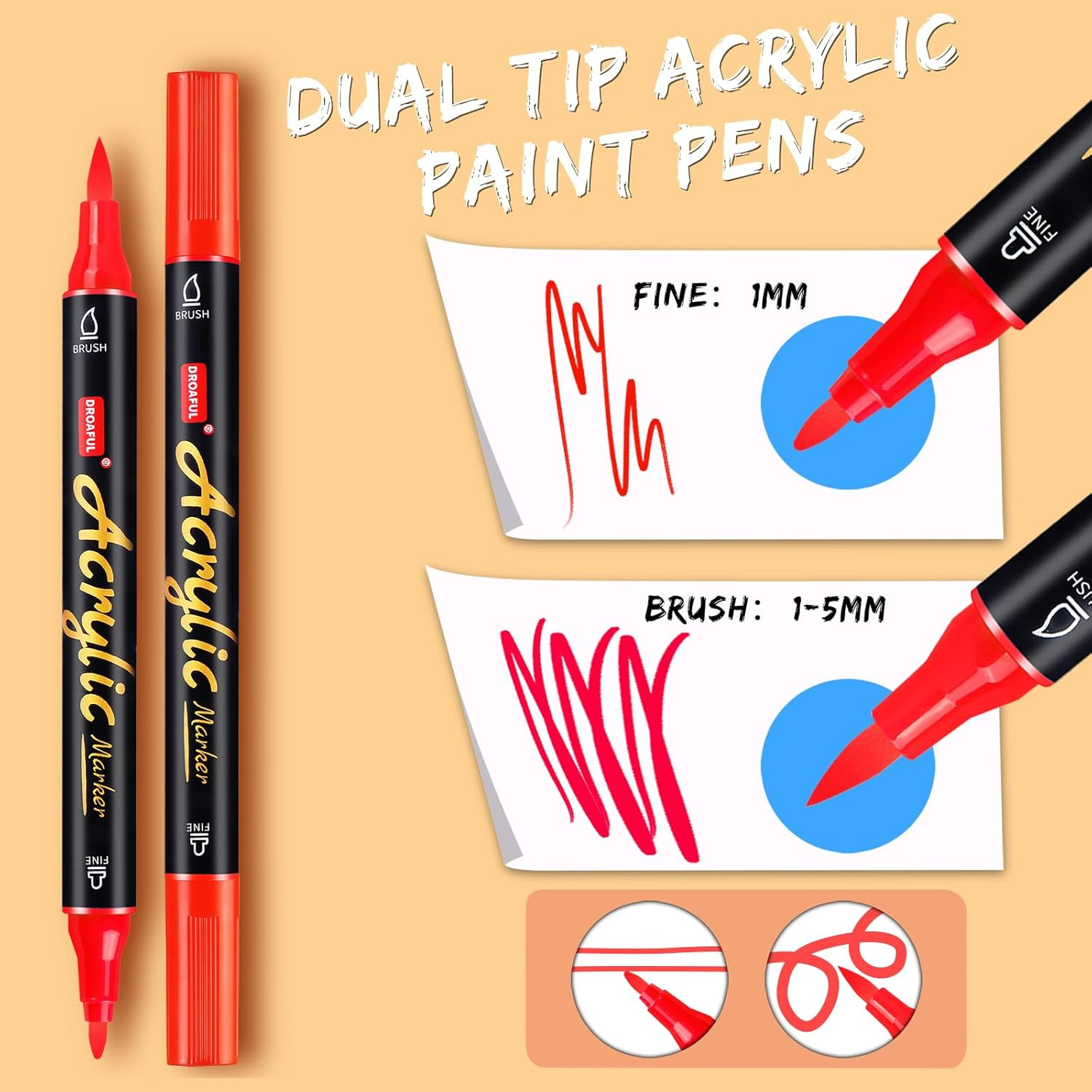 Acrylic Paint Pens Markers, 20 Colors Dual Tips Waterproof Paint Markers for Roc
