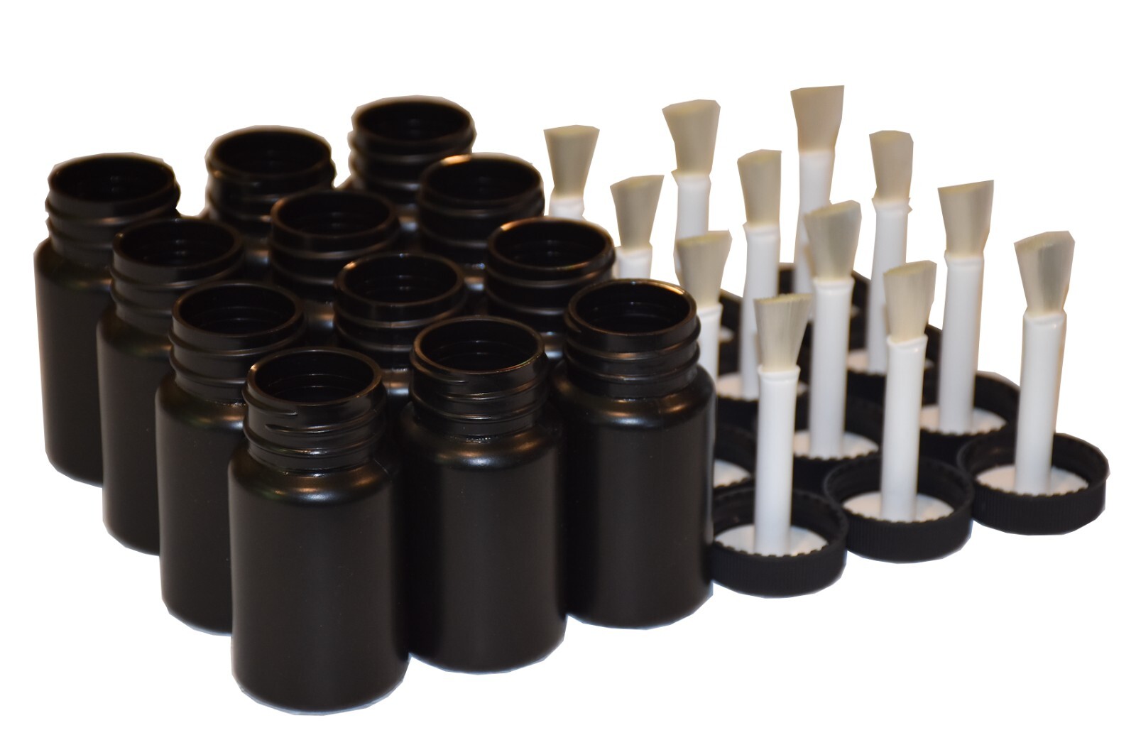 2oz Black Craft Bottle with Brush in Cap –  100 Pack