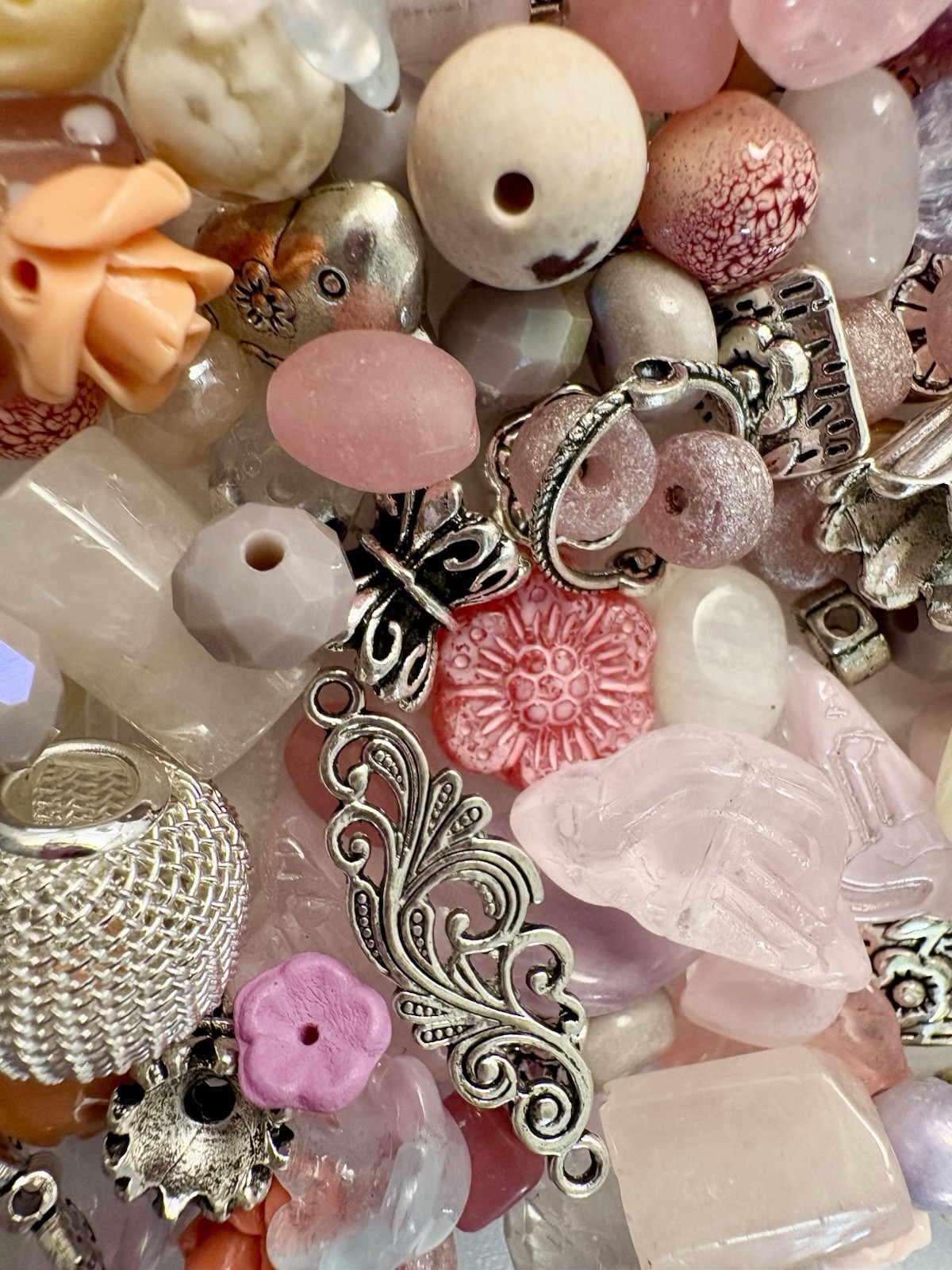 Pink Flowers BEAD MIX for Jewelry Making – Glass, Gemstone, Boho, Czech