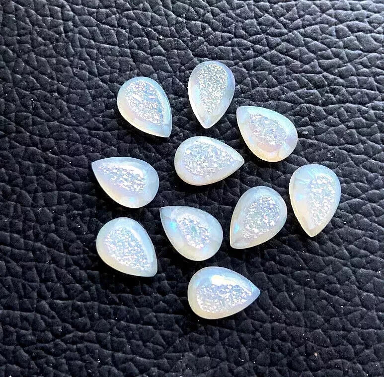 [WHOLESALE] NATURAL PEARL SHEEN TITANIUM WINDOW DRUZY PEAR SHAPE LOOSE GEMSTONE